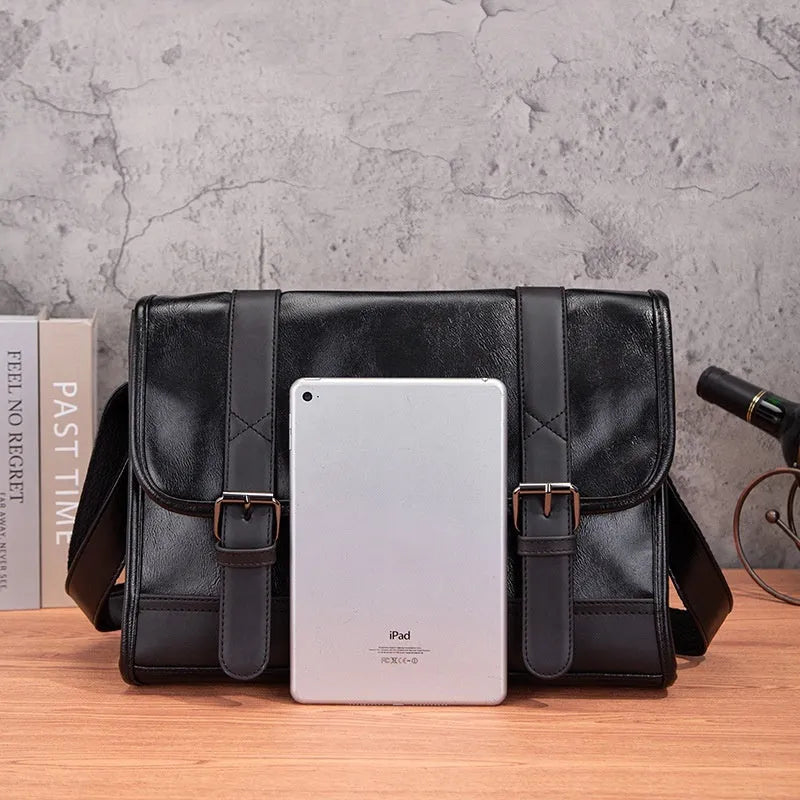 Black Korean-style men's backpack with anti-theft features and PU construction