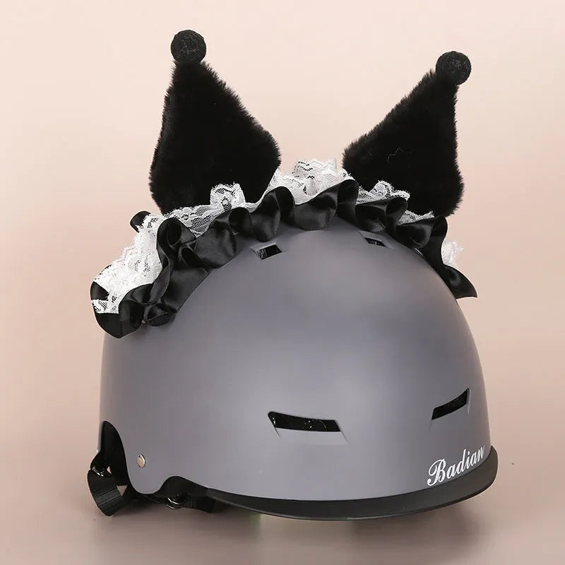 A plush fabric helmet cover with cartoon character ears, shown in size M for bicycle or motorbike use.