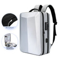 Waterproof business backpack in black colour showing curved shoulder straps and professional design
