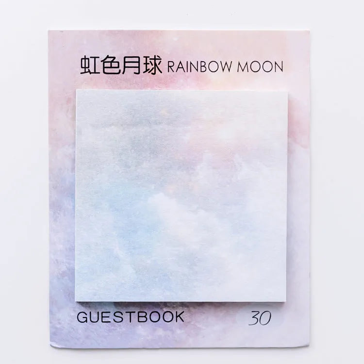 Square oil painting planet sticky note pad showing celestial designs with six colour options