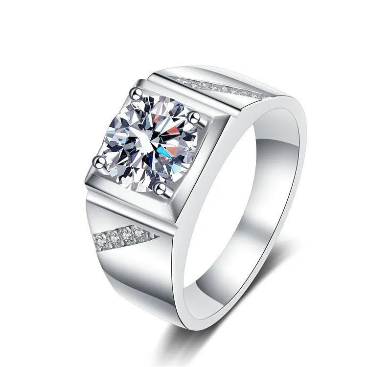 Copper men's ring with a large square diamond design and an adjustable band in gold colour.