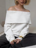 Off-the-shoulder strapless sweater with 3D pattern in grey, white, or wine red colours