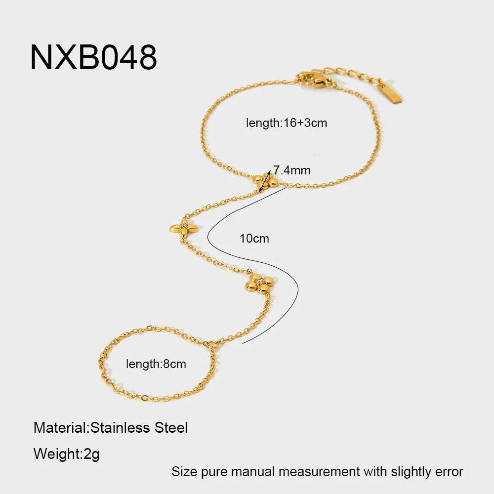 Women's stainless steel bracelet with geometric eight-pointed stars and floral design in NXB048 gold colour