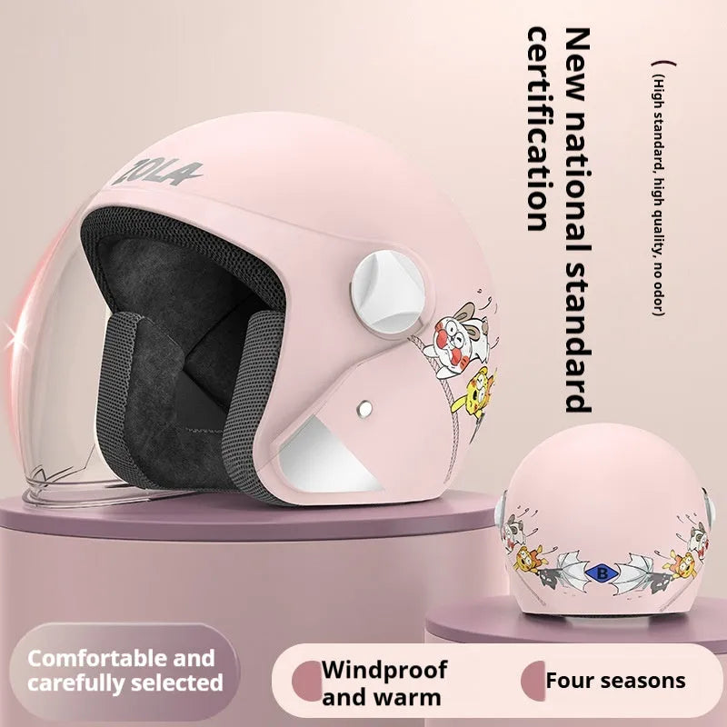 Winter electric bicycle helmet with removable scarf and anti-fog visor in blue colour