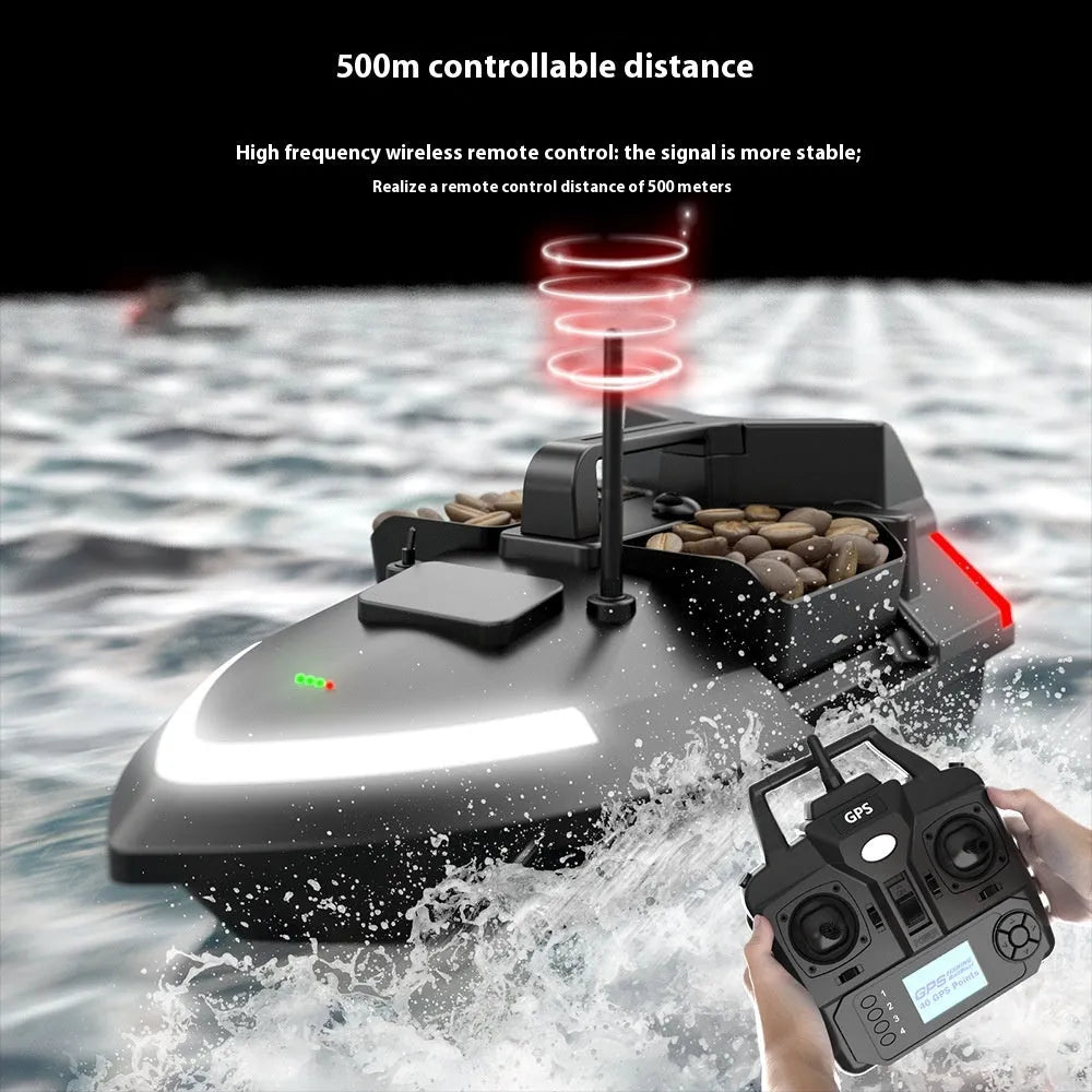 V020 GPS remote control fishing boat in black with remote control unit