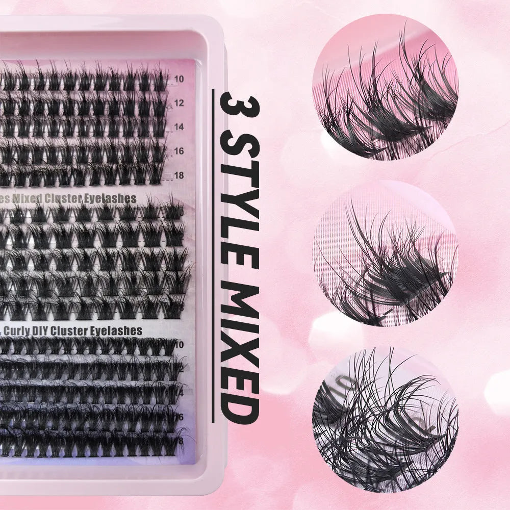 Box of assorted messy style false eyelashes showing multiple lash sets on a clear tray