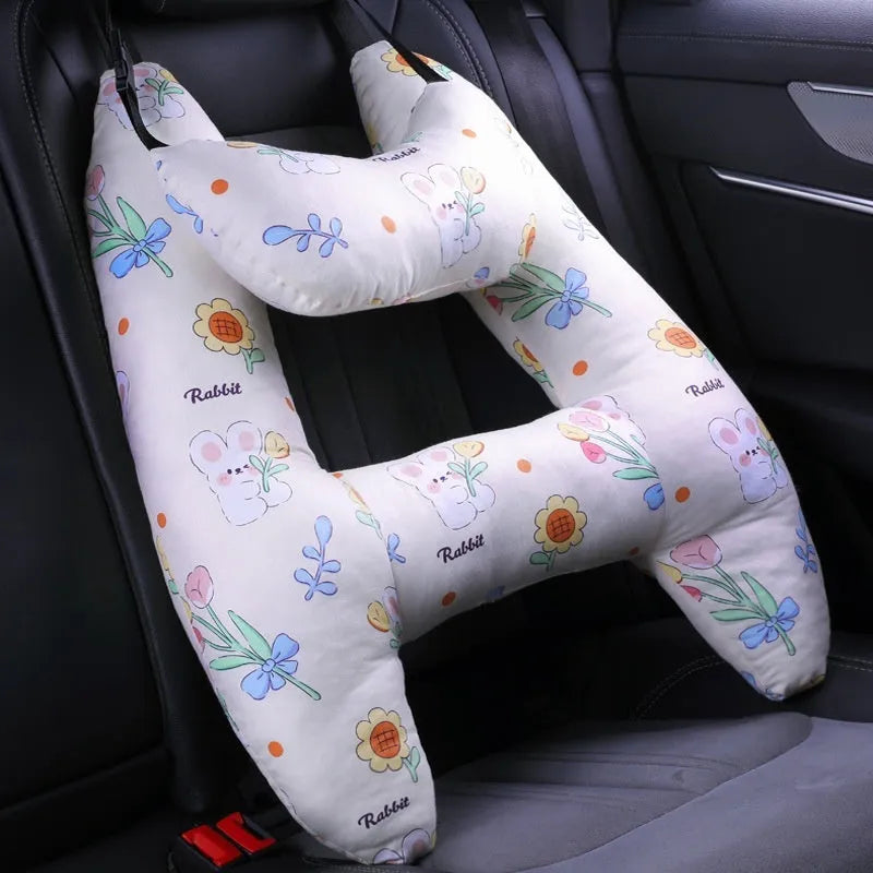 55cm by 70cm car headrest pillow in floral skirt rabbit design with optional neck support pillow.