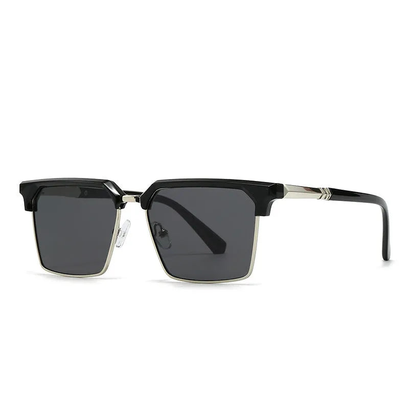 Men's square plastic frame sunglasses showing box-style design with multiple colour options