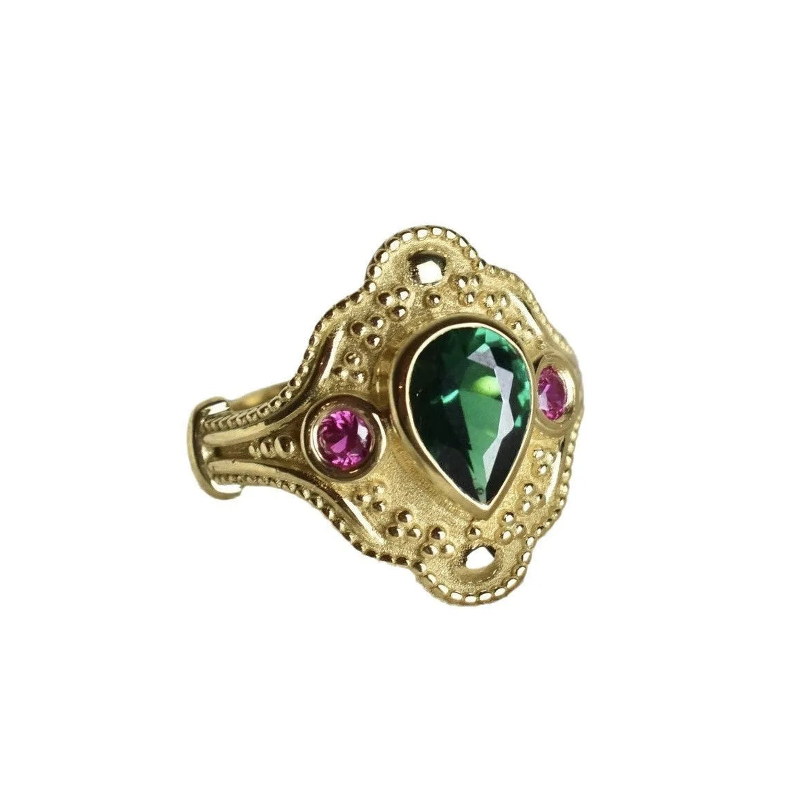 Gold-plated geometric women's ring in golden lvzuan colour showing angular design