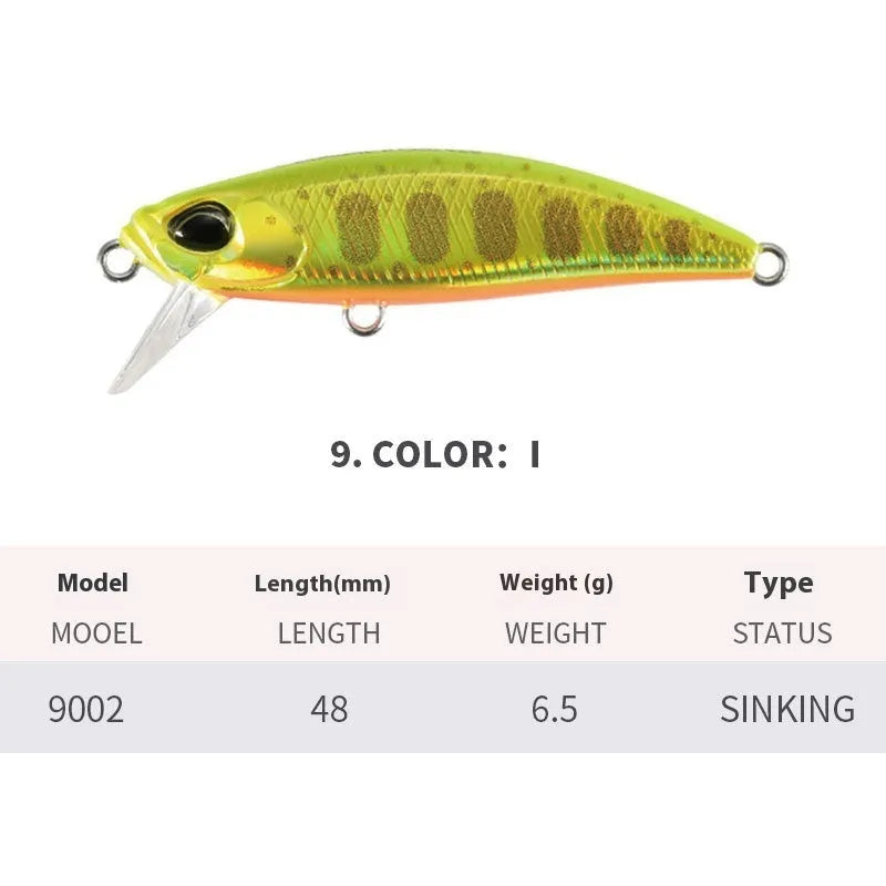 Japanese 48mm hard plastic fishing lure for snakehead and mandarin fish in multiple colour options