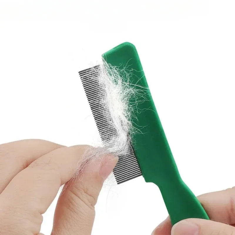 Green plastic handle stainless steel pet flea comb for dogs and cats
