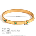 Stainless steel bracelet with micro-inlaid peach heart design in green or white diamond colour options