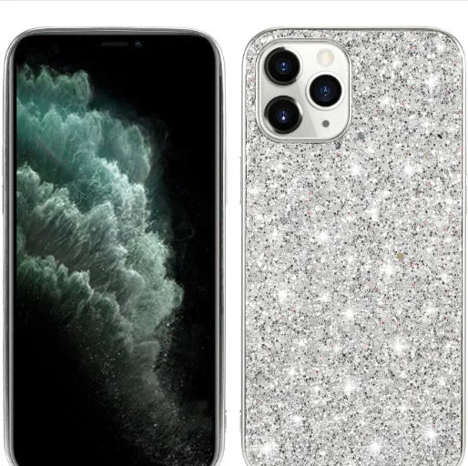 TPU shockproof phone case with sequins veneer and bracket for iPhone, available in black and rose gold colours