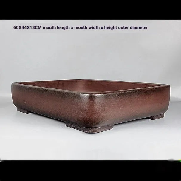 Rectangular antique purple clay flower pot with handmade finish
