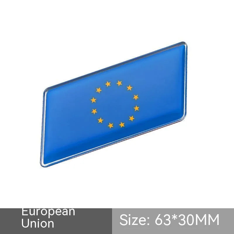 Aluminium car sticker flag emblem showing national flag design in parallelogram shape