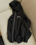 Men's loose fit British style hooded sunscreen jacket in grey or black polyester