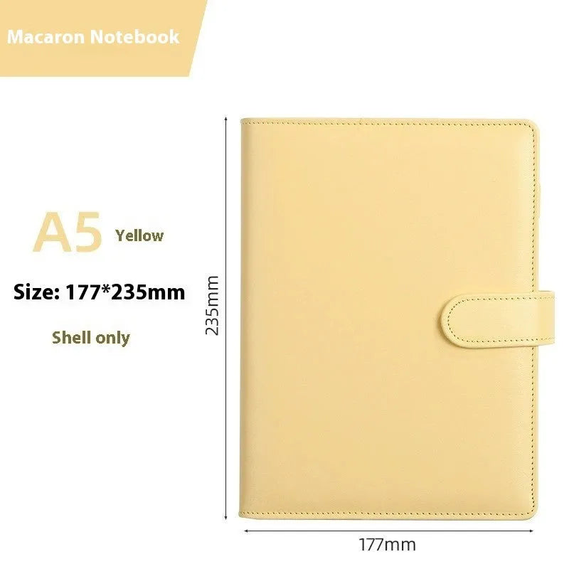 A5 PU leather zip-closure notebook shell in a solid colour, shown closed, for loose-leaf binders.