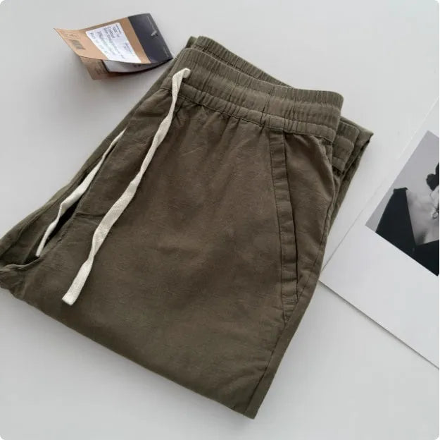 Men's casual loose straight pants with drawstring waist in beige colour option
