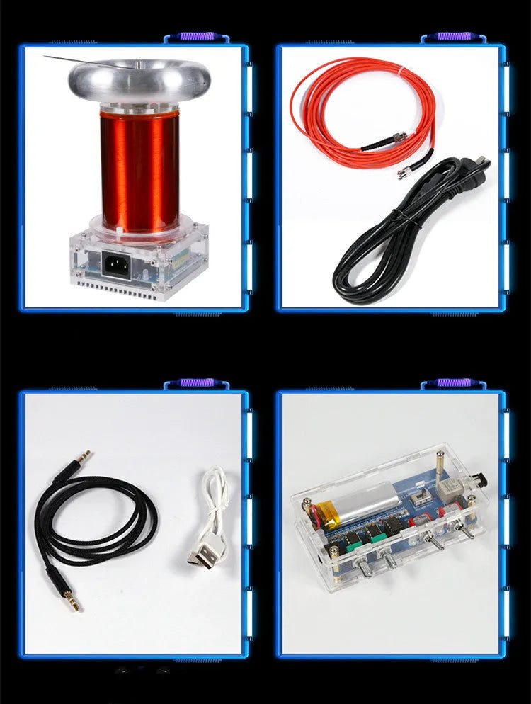 Aluminium Tesla coil driver board with controller producing electrical arc display