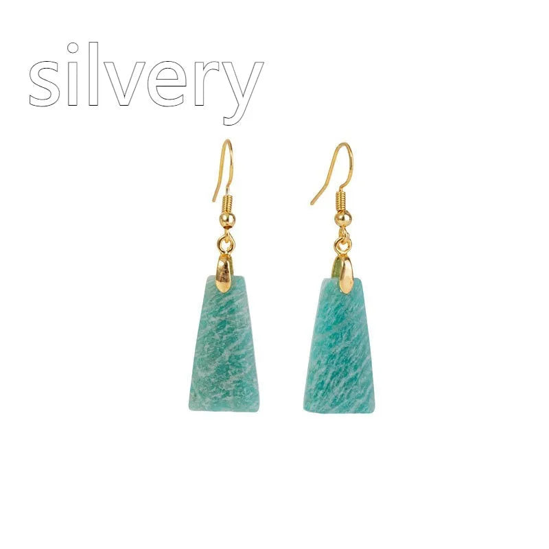 Amazonite rough stone trapezoid earrings with geometric shapes in gold or silver pastoral style settings
