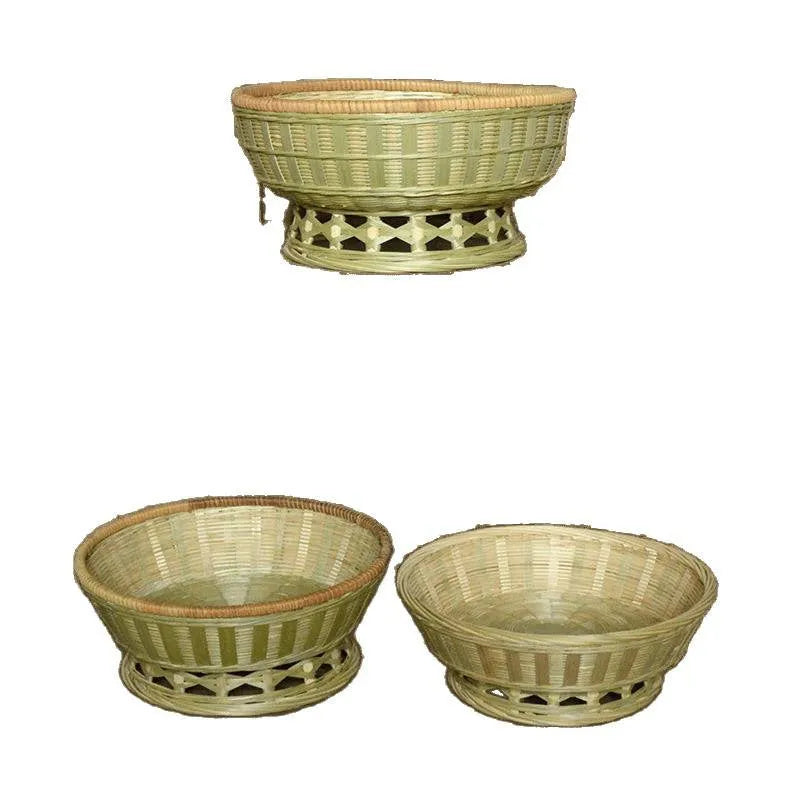 Handmade woven bamboo storage basket with rectangular shape and natural texture