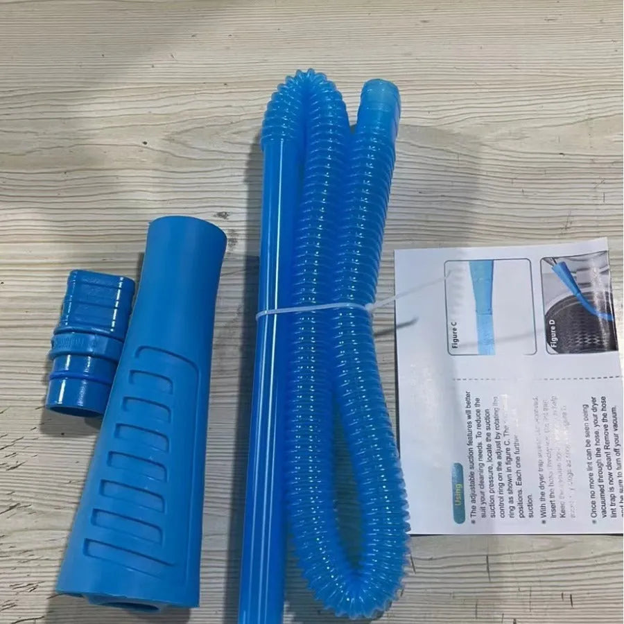 Blue plastic vacuum cleaner suction pipe with round head, 114cm long, for appliance vent cleaning.