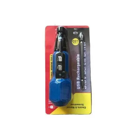 36V rechargeable electric screwdriver with straight alloy steel handle in black or blue colour options