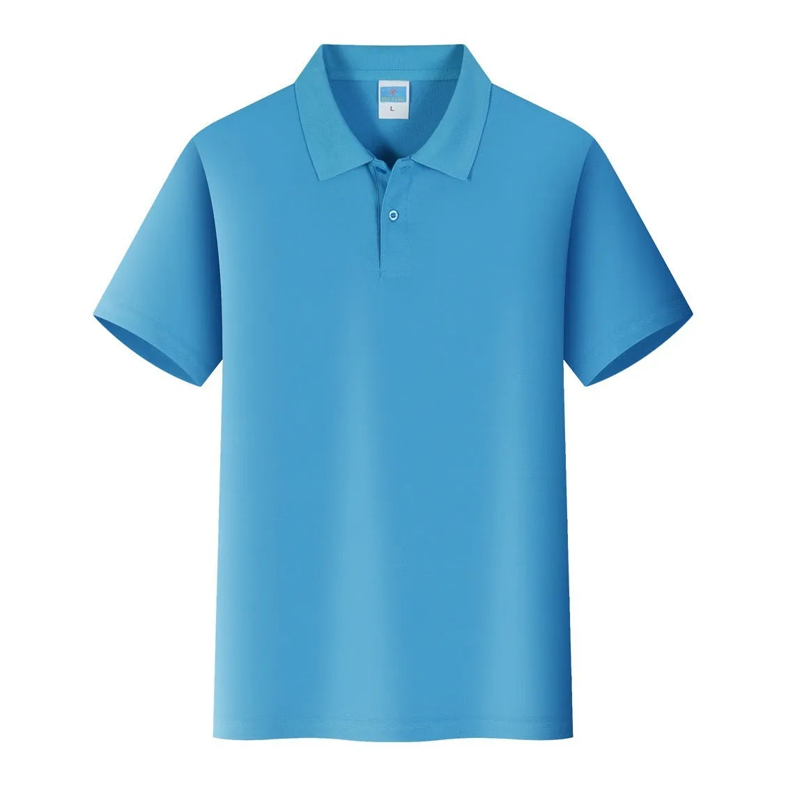 Short sleeved cotton work shirt pullover for embroidery, shown in multiple colours on a size chart.