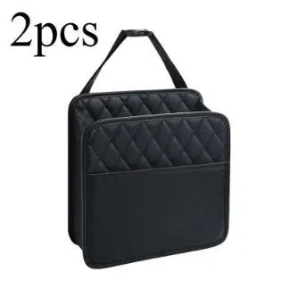 Leather hanging car storage bag in black colour measuring 25cm with hanging straps