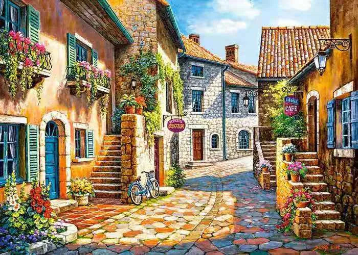 Rimless hand-painted linen oil painting with landscape scene in modern simple style