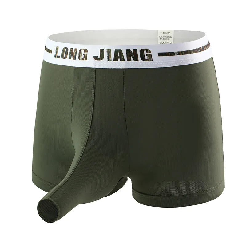 Men's ice silk boxers in solid colours showing mid-waist design and thin fabric texture