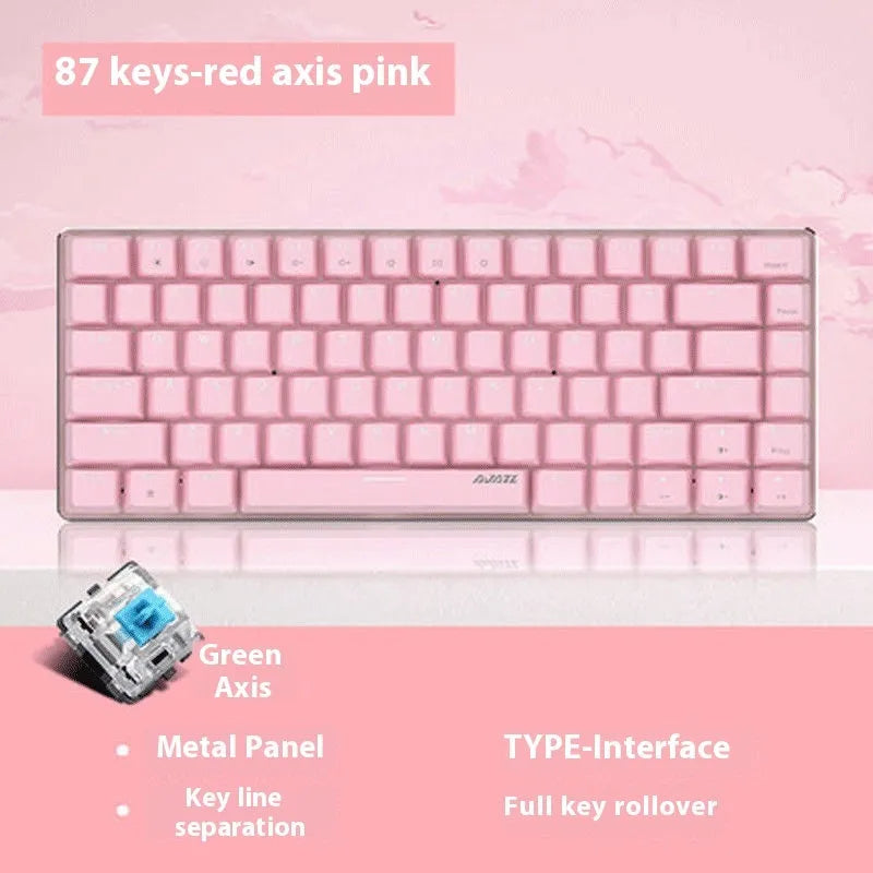 82-key mechanical keyboard with white backlight and metal construction beside laptop