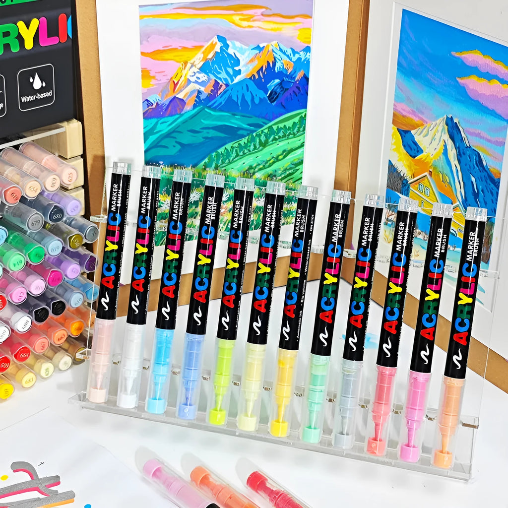 Set of straight liquid acrylic marker pens with soft heads for art painting
