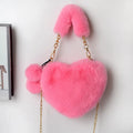 Soft plush heart-shaped women's handbag with zipper closure in various colours