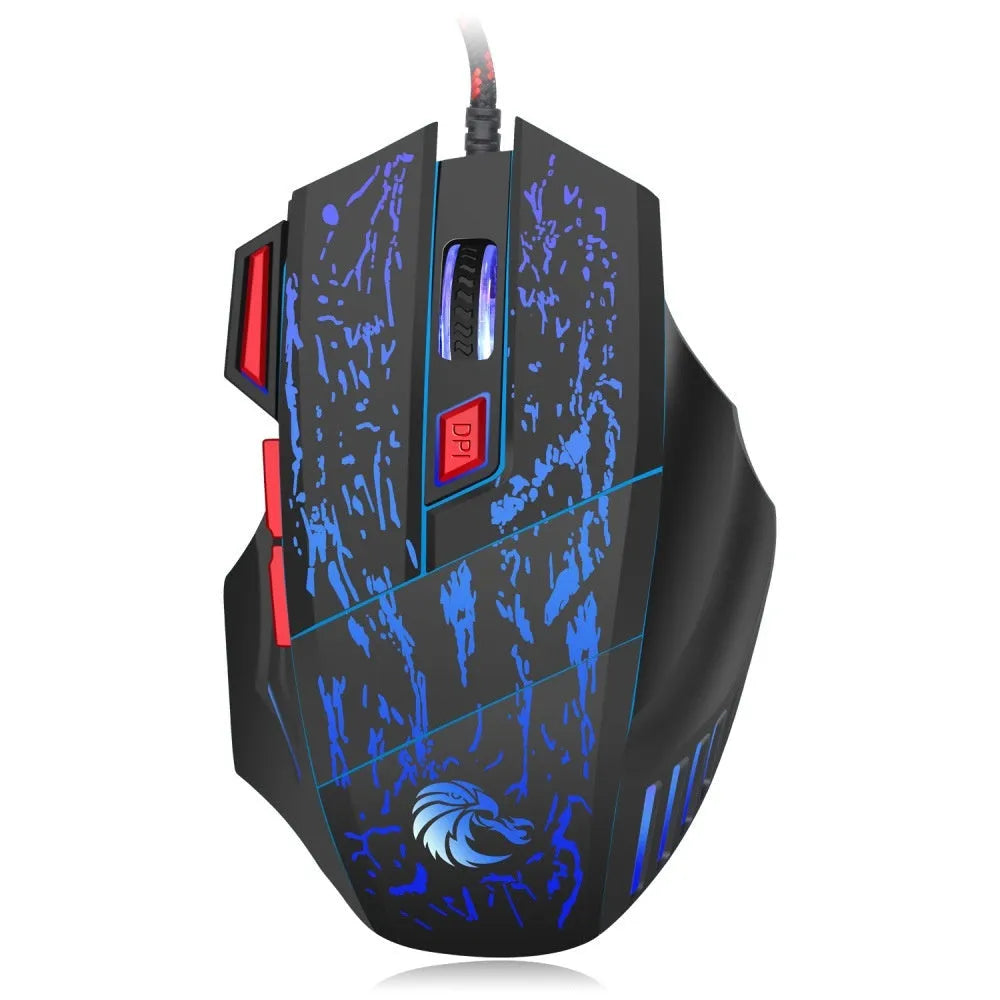 Colourful luminous gaming mouse with ergonomic design and USB cable