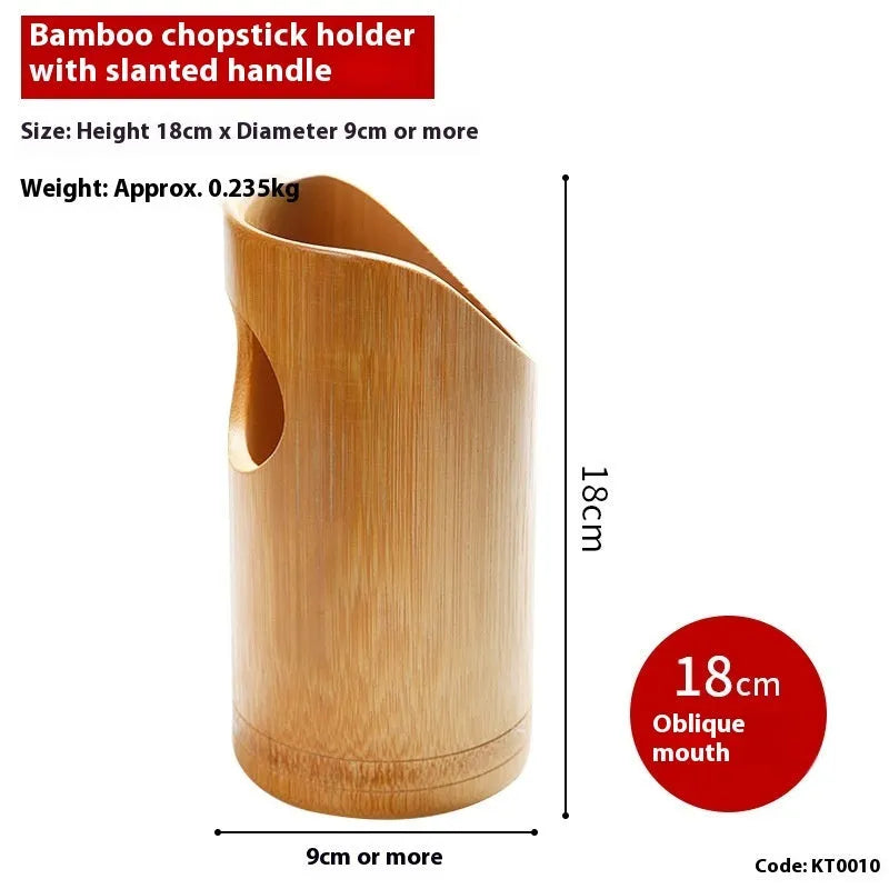 Wild bamboo chopsticks holder tube on a kitchen countertop.
