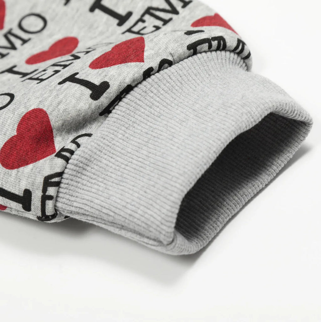 Women's mixed grey cotton cardigan with hood and retro pattern street fashion styling