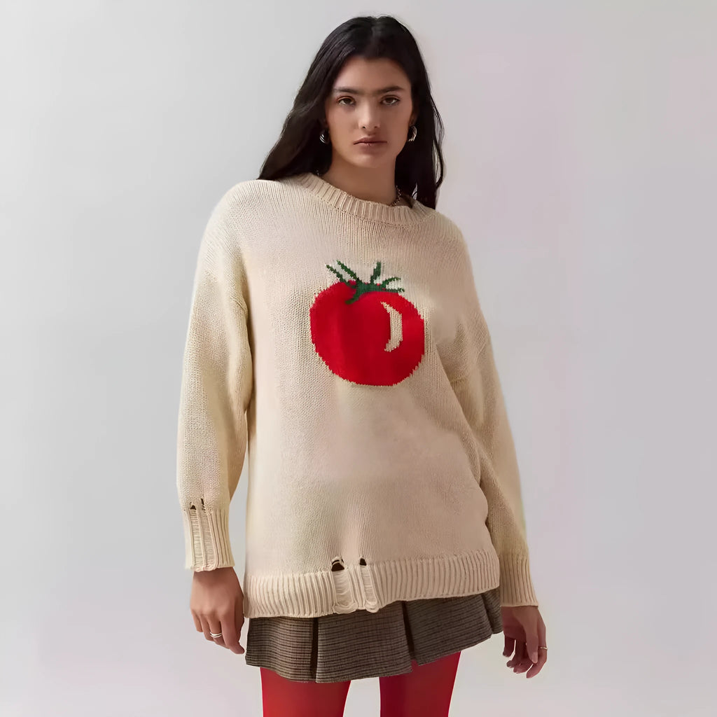 Women's loose-fitting acrylic pullover sweater with Jacquard texture in milky white