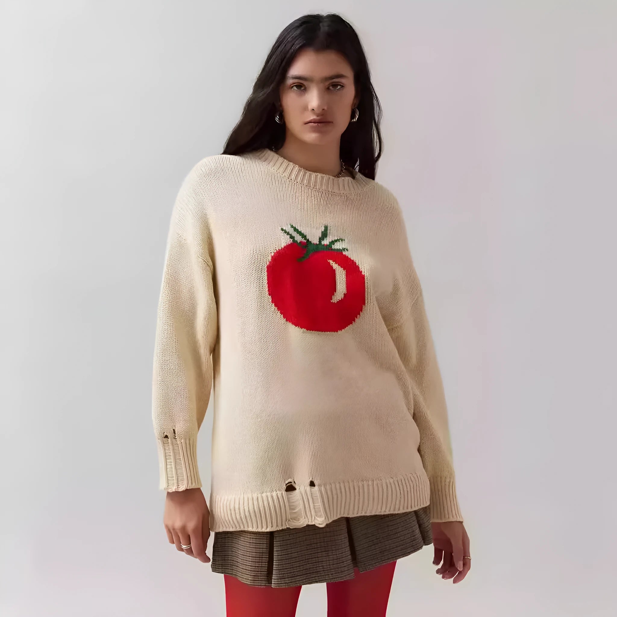 Women's loose-fitting acrylic pullover sweater with Jacquard texture in milky white