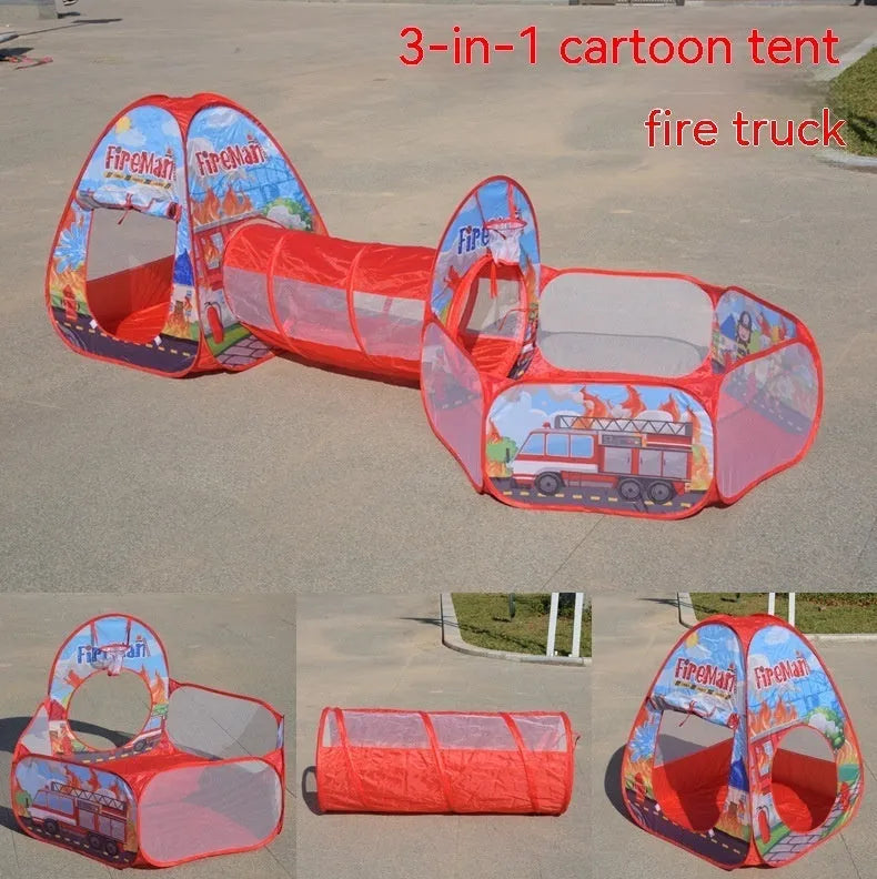 Children's cloth three-in-one play tent with tunnel in a cartoon submarine theme