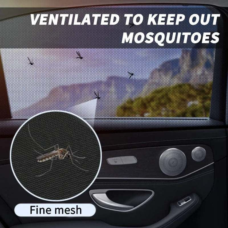 Set of four grey mesh car side window sunshades with elastic edges for front and rear windows.