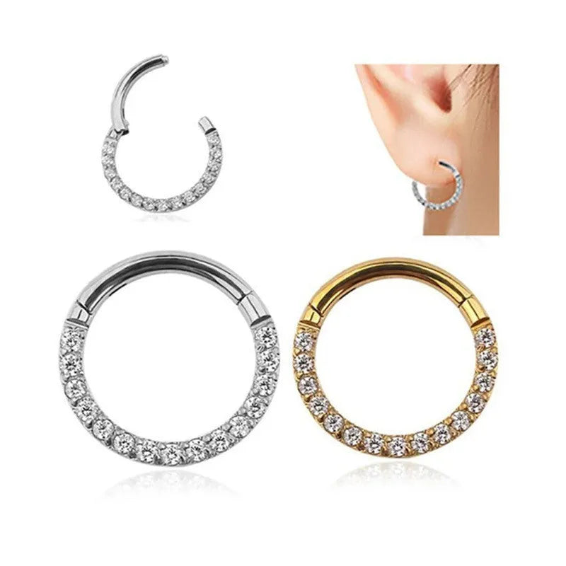Stainless steel seamless nose ring with diamond accent in multiple colour finishes and sizes