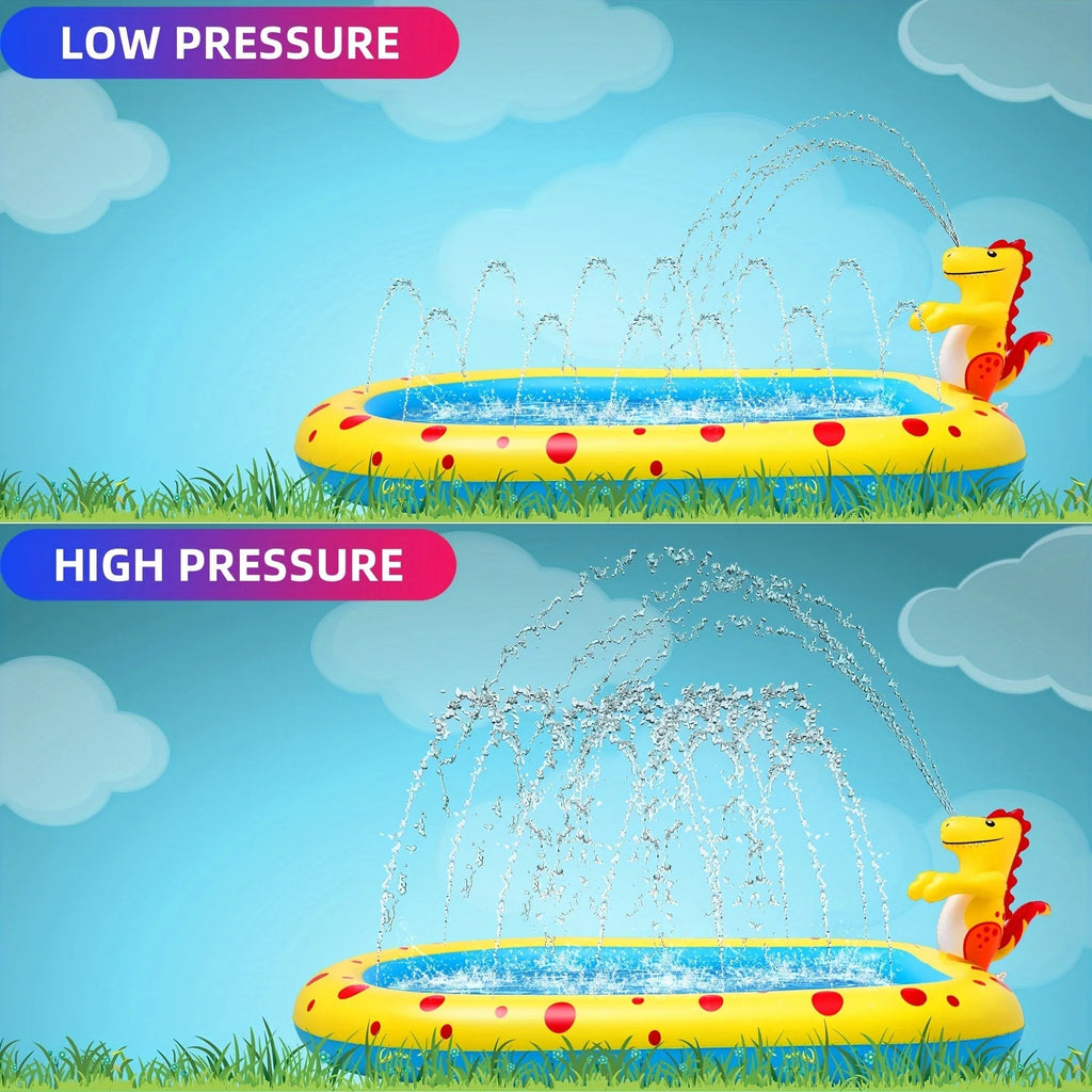 Blue dinosaur water spray pool play mat for kids measuring 170cm with water spray feature