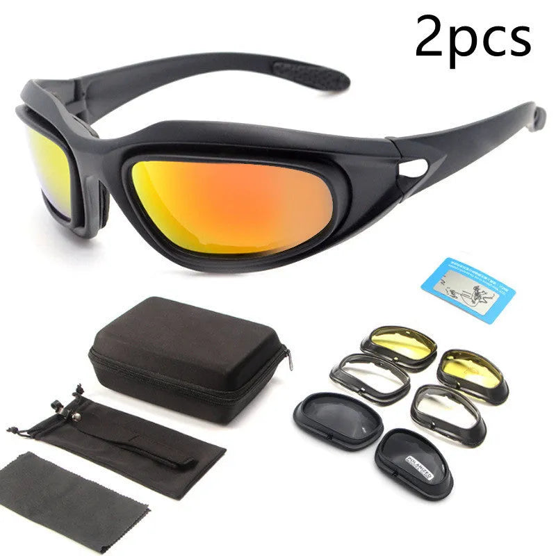 Tactical polarised sunglasses with sports full rim frame for outdoor cycling.