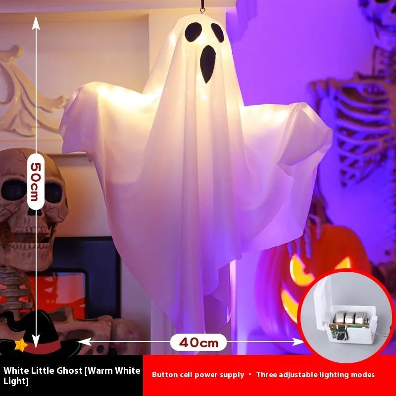 Ghost scream Halloween decoration light with cloth construction and battery-powered 4.5V electronics in white or orange