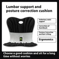 Gray ergonomic office seat cushion with integrated waist support design on wooden chair