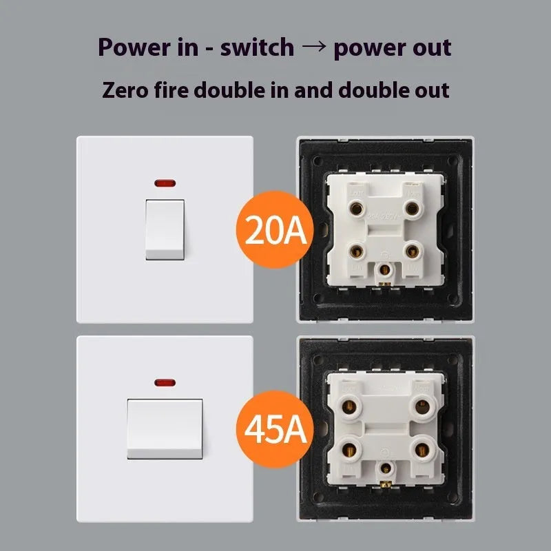 Curved rack wall switch with light panel indicator for water heater and air conditioner control