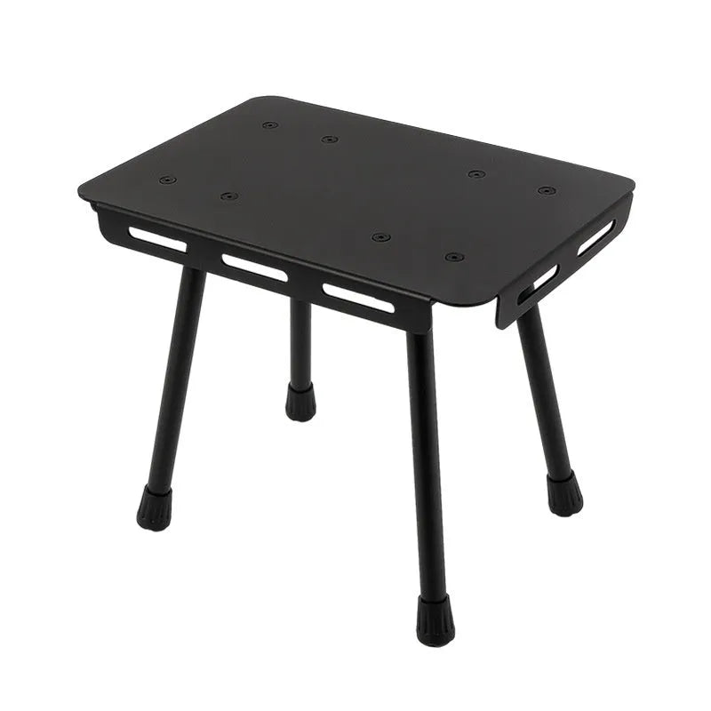 CLS aluminium folding table shown as a camping stool and converted into a raised mini table with retractable legs.
