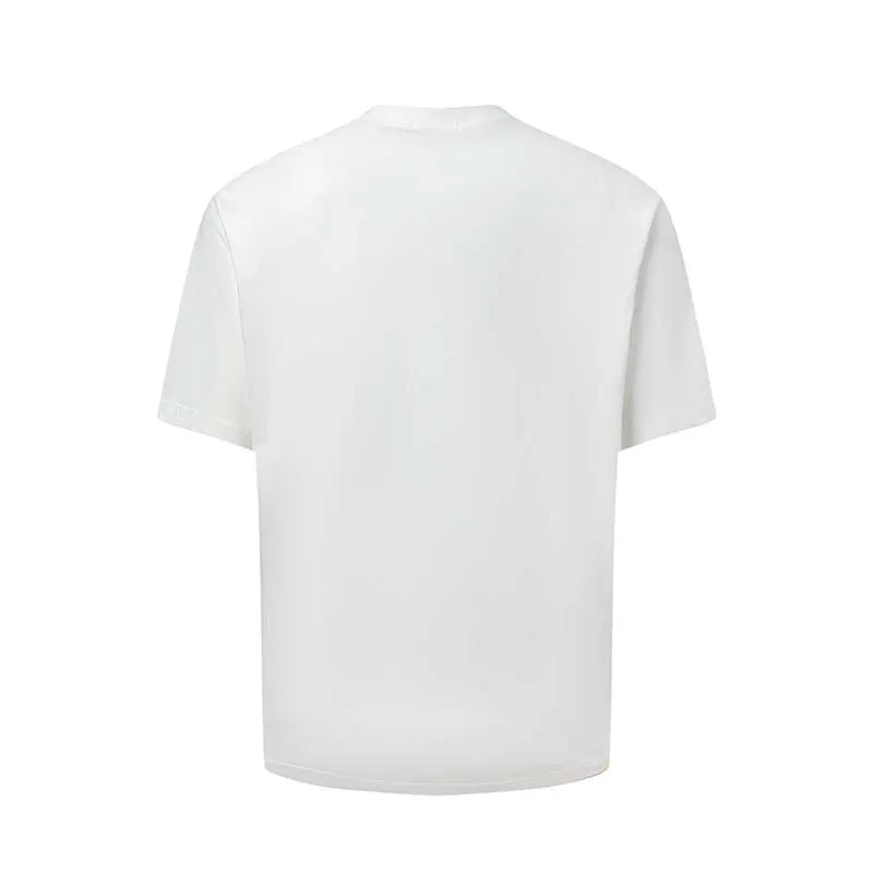 Men's blue American-style letter print loose fit cotton blend T-shirt on a hanger.