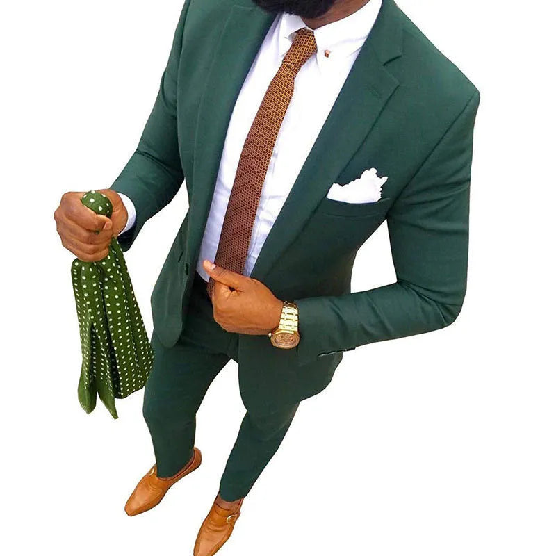 Men's formal two-piece suit jacket and trousers in multiple colours for banquet and wedding occasions